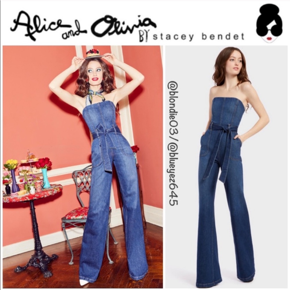 Alice + Olivia Strapless Dark Blue Denim Jumpsuit